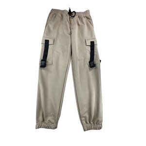 Tactical Cargo Jogger Pants Mens L Beige Adjustable Straps